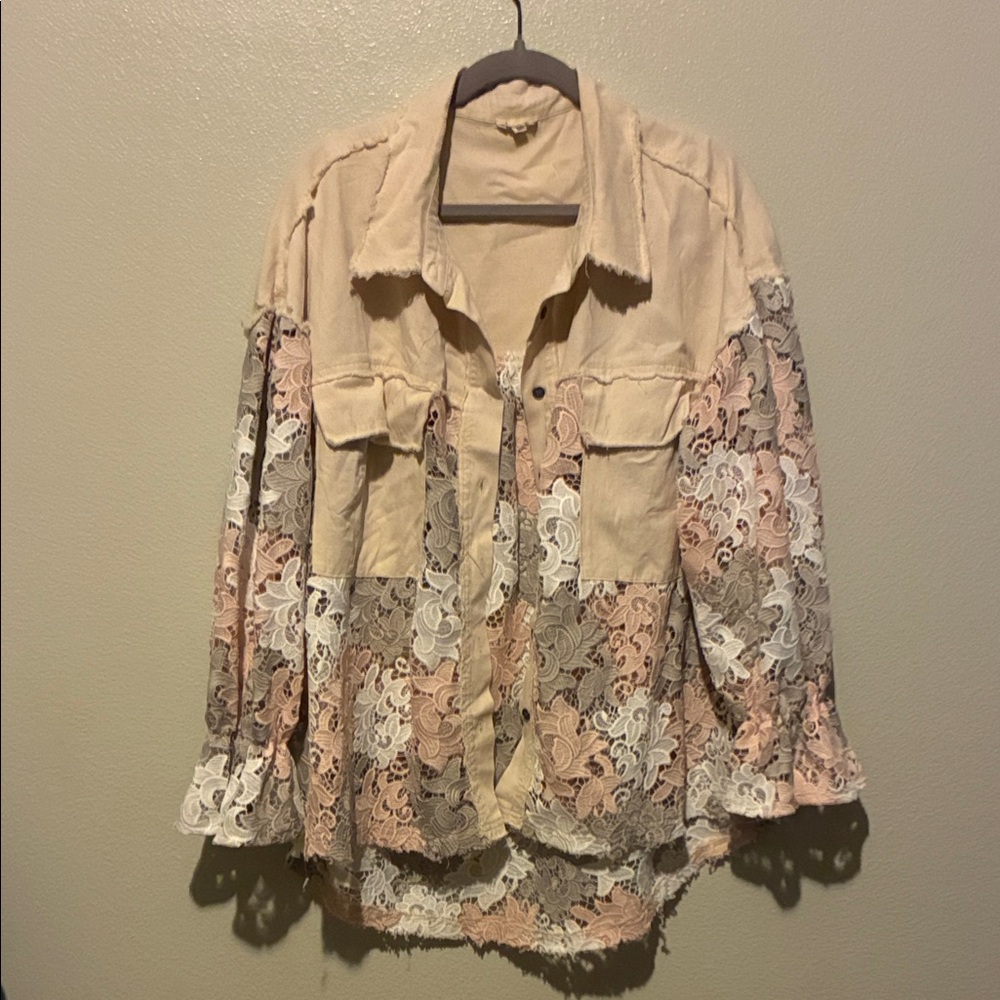 Beige Lace-Panel Women's Jacket